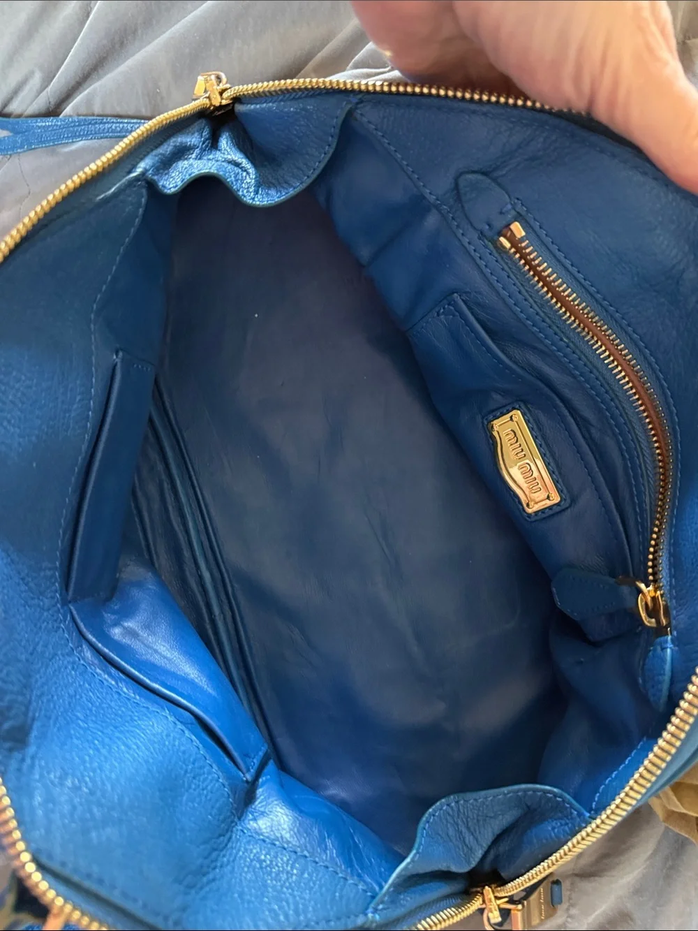 Miu Miu Royal Blue Leather Dome Satchel with Gold Hardware